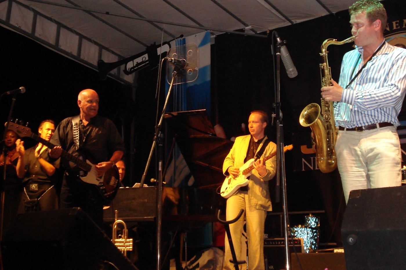 Dave Arrowsmith on stage at Ascona Jazz Festival with Ginger Pig Band, 2006